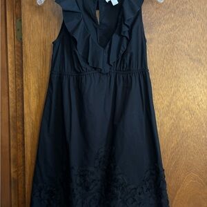LOFT Black Dress with Ruffled Neckline